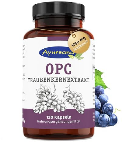 Ayursana OPC Traubenkernextrakt 120 Kapseln – 520 mg reines OPC pro Tagesdosis – aus französischen Trauben – hochwertig, vegan, ohne Zusatzstoffe