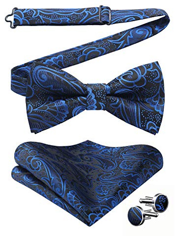 HISDERN Bow Tie for Men Weddding Mens Pre-tied Bow Tie and Pocket Square Cufflinks Set Adjustable Bowtie for Dress Shirt Tuxedo Formal Business Party