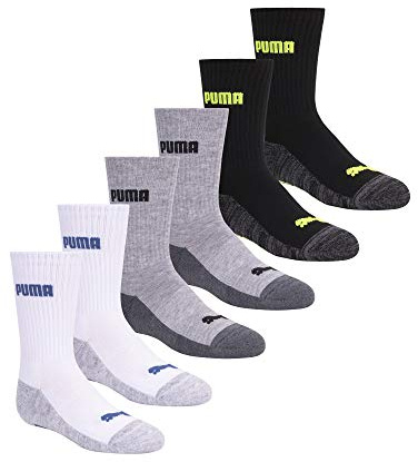 PUMA boys 6 Pack Crew Cut Socks