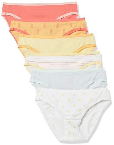 Amazon Essentials Bas de Bikini en Coton (Grandes Tailles Disponibles) Femme, Lot de 6, Ananas/Citron/Multicolore/Rayures, 40