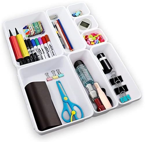 TaimeiMao Organizer Cassetti, 8 Pezzi Organizer Divisori Cassetti,Divisori Contenitori in Plastica Impilabili per Bagno, Trucco,Scrivania,Cucina