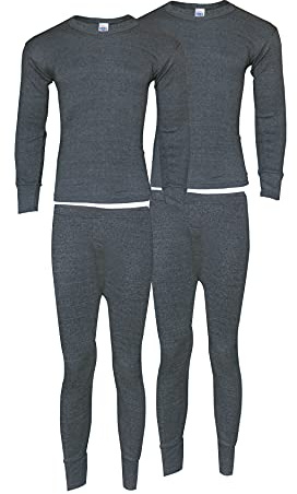 Heat Stoke Pack of 2 mens Thermals Set Long Johns Trouser Warm Base Layer Black Charcoal White S,M,L,XL,XXL