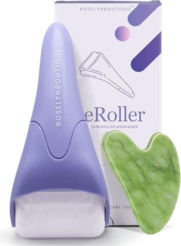 ROSELYNBOUTIQUE Ice Roller for Face & Gua Sha Facial Tools for Wrinkles Fine Lines Puffiness - Facial Massager Skin Care Tools Self Care Gifts for Men Women (Purple)