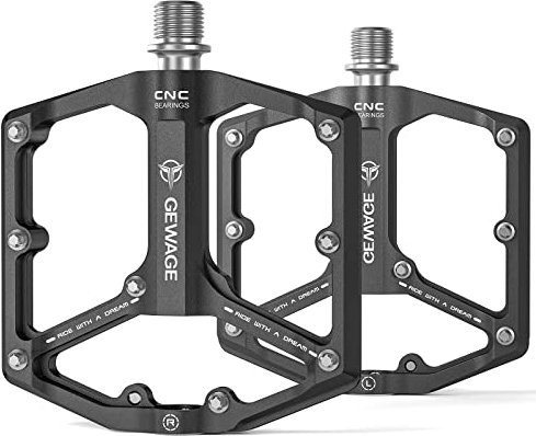 GEWAGE Rennrad-/Mountainbike-Pedale – 3 Lager Fahrradpedale – CNC-gefräste 9/16-Zoll-Flachpedale mit abnehmbaren Anti-Rutsch-Nägeln (Schwarz)