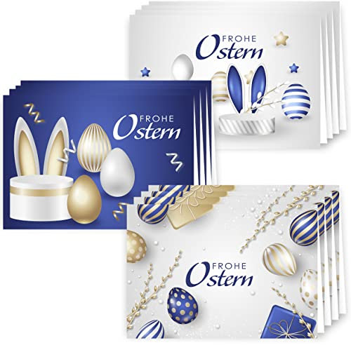Osterkarten mit Umschlag Set 10 Stück aufklappbar Frohe Ostern Grußkarten in A6 Klappkarten in Blau Grau Gold modern Happy Easter Oster Karten Kartenset Umschlag hochwertig geschäftlich