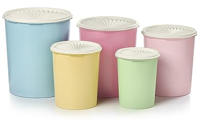 Tupperware Heritage Collection 10 Piece Nested Canister Set in Vintage Colors, Dishwasher Safe and BPA Free (5 Containers, 5 Lids)