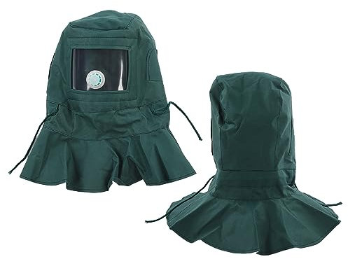 Sand Blasting Hood Cap, Green Shawl Cap Sandblaster Mask, Anti Dust Protective Face Mask, for Painting Woodworking, Oxford Fabric