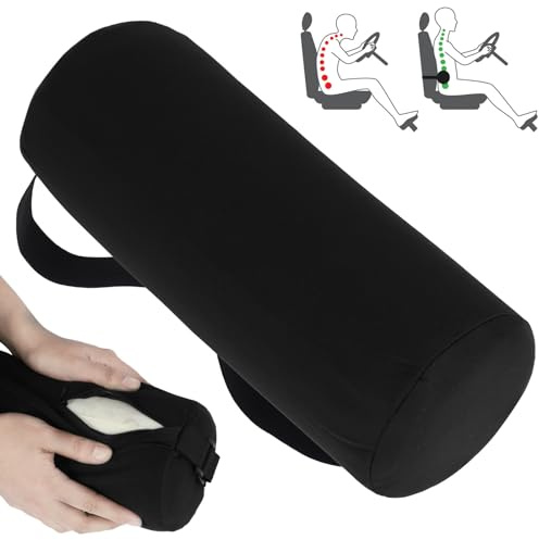 Lumbar Roll Pillow for Lower Back, Lumbar Support Pillow Memory Foam Roll Pillow with Removable Washable Cover Ergonomic Neckroll Pillow with Elastic Strap Length Back Support Roll for Chair