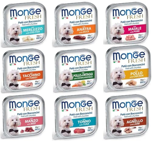 Fresh paté Monge cibo per cani in scatola - 32 vaschette da 100 grammi - Confezione risparmio (Agnello)