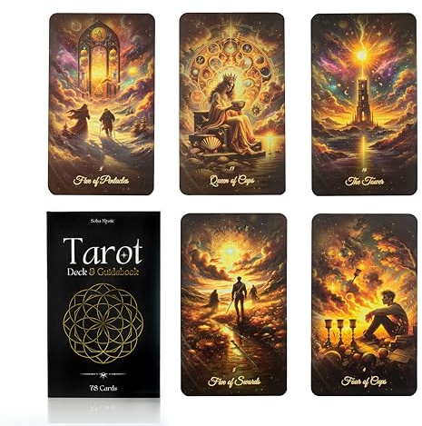 Soha Mystic Cartas de tarot con guía para intuición y protección espiritual, baraja de tarot única con arquetipos originales, adivinación para principiantes con guía fácil de usar y compacto