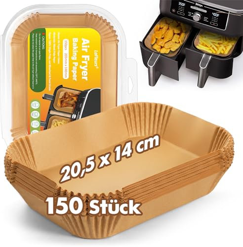 150 Stück Backpapier für Heißluftfritteuse mit Doppelkammer, 20,5x14cm Rechteckig Antihaft Airfryer Backpapier kompatibel mit Ninja AF300EU, AF400EU, AF400EUCP und Anderen Dual Zone Heißluftfritteuse
