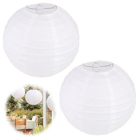 2 stück Papierlampenschirm Rund, Lampions Weiß für Kreative Diy-Projekte und Party Garten Hochzeit Dekoration (20 cm, 8)