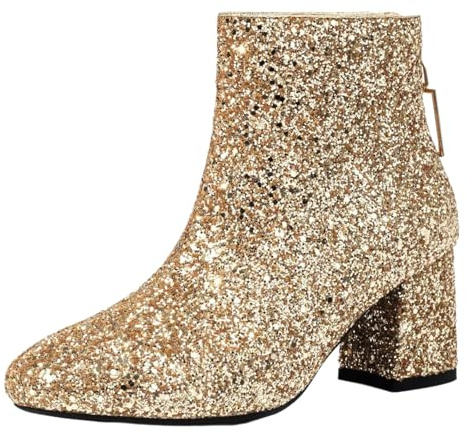 Leichtrit Botines De Vaquero Brillantes,Botines con Lentejuelas,Botas con Purpurina para Mujer,Cierre con Cremallera,Antideslizante,para El Tiempo Libre,Sino TambiéN para La Oficina