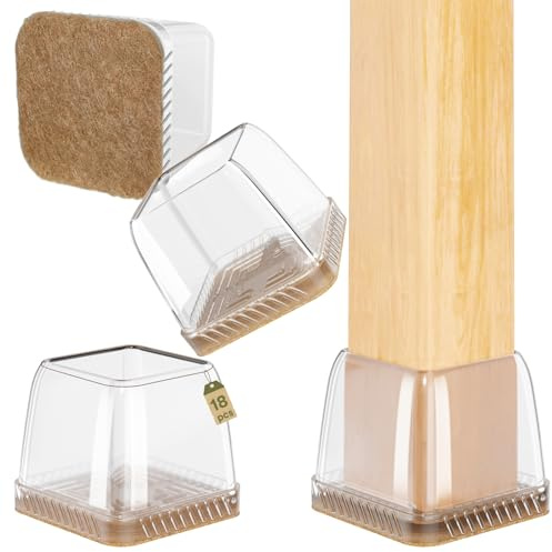 Euqvunn 18pcs Feltrini per Sedie Quadrati, Gommini per Sedie con Feltro, Trasparente Tappi Proteggi Gambe per Mobili, Protezione per Gambe Delle sedie per Antigraffio 28-35mm