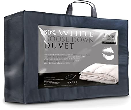Littens Luxury Ultimate Collection 2.5 Tog Double Bed Size 50% White Goose Down & Feather Natural Duvet Quilt 280TC 100% Cotton, Down Proof (200cm x 200cm)