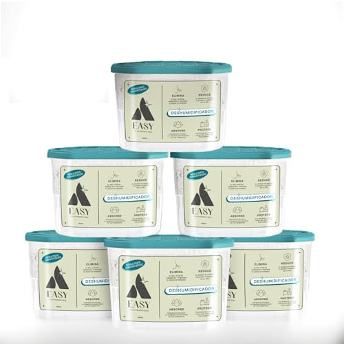 Easy 6 Pack de 500 ml y muy sencillo de usar. Absorbente Antihumedad para Hogar, Armarios, Habitaciones, Cajones, Paredes y Coche. Elimina Olores y Previene la Condensación