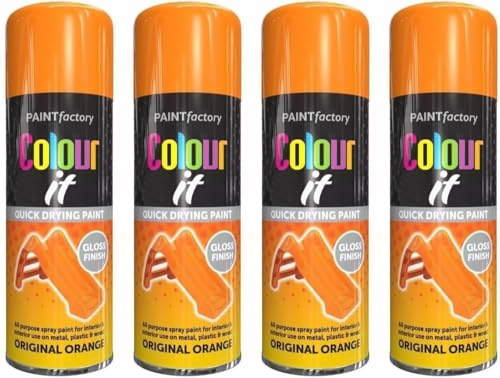 MIXEL Orange Gloss Spray Paint, Quick-Drying Formula, Easy-To-Apply, Ideal For Crafts, DIY Projects, Home Decor, Long-Lasting Protection, Interior and Exterior Use, 400ml, (4 Pcs)