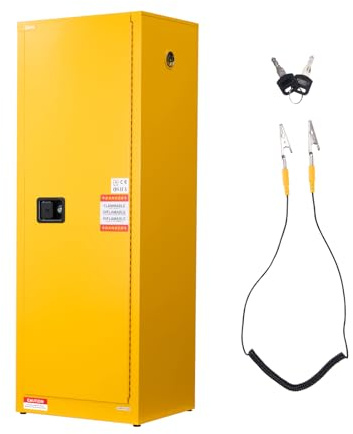 VEVOR Armoire de Sécurité pour Produits Inflammables de 87 L 59 x 46 x 165,1 cm, Armoire Coupe-Feu pour Liquides Inflammables en Acier Laminé à Froid et Galvanisé, avec Étagère Réglable, Jaune