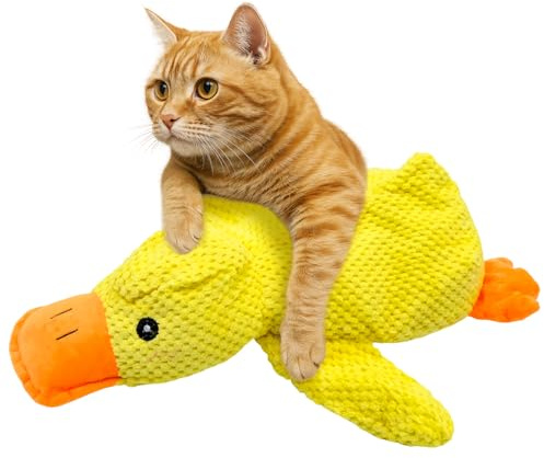 Zatix​bu Katzenminze Spielzeug Ente, Weiches Katzen Spielzeug Kitten mit Katzengras, Knabbern & Zahnreinigung, Robustes Anti-Stress Spielzeug für Katze und Hunde (Groß, Gelb)