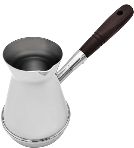 Ibrik - Cafetera de acero grueso, 35 cm, mango de madera roja, café turco (350 ml), vertido preciso