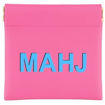 Sunnymove Mahjong Dice Bags 3.8 x 3.9 in PU Squeeze Mahjong Pouch Mini Dice Coin Tiles Purse for Board Game Party Travel(Pink,1 Pcs)