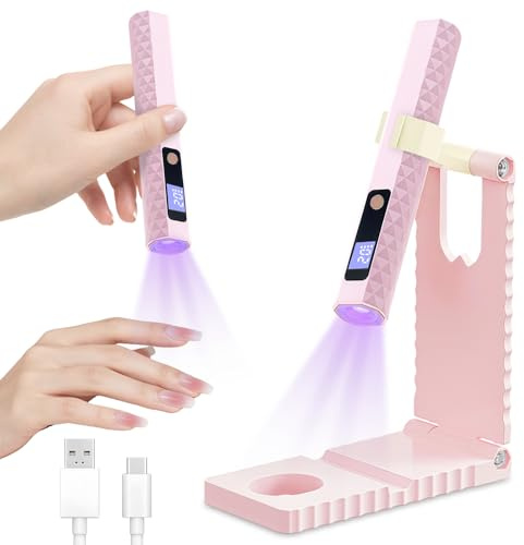 flintronic Mini Lampada UV LED Unghie, 3W Lampada UV Unghie Piccola Senza Fili, con Supporto, 2 Timer 30/60S, Ricaricabile USB Sciugatura Rapida