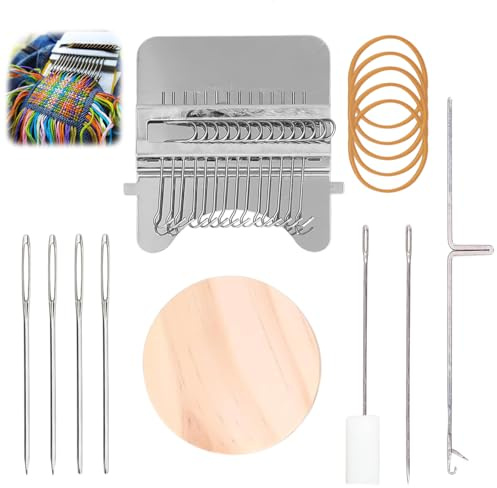 KEORHEZ Kleiner Webstuhl Mini Loom Machine (14 Haken) Webstuhl Speedweve Stopfmaschine Socken Webrahmen Groß Schulwebrahmen Strickmaschine für Schnelles Ausbessern,DIY-Kunst, Hergeben 4 Stricknadel