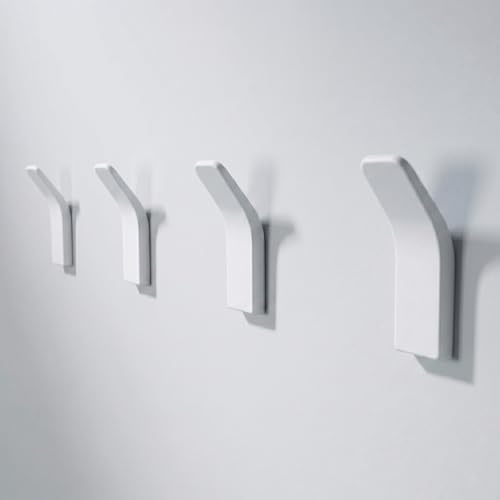 LINKWAY Ganci Adesivi Bagno senza Forare - Appendi Accappatoio in Metallo, Ganci per Asciugamani e Cucina, Appendiabiti Adesivo dal Design Minimalista, 4 Pezzi (Bianco)
