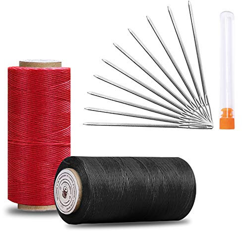 2er-Pack gewachste Fäden mit Nadel für große Ösen, SourceTon-Ledernähfaden (schwarz und rot, je 1 mm, 330 Yard) und 10 Stück Nadeln für das DIY-Projekt für Leder
