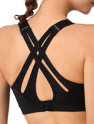 Yvette Soutien Gorge de Sport Femmes Bretelles Réglables Dos Croisées sans Armature Maintien Fort Grande Taille Course Fitness Gym Noir/Bretelles Réglables S Grande Taille