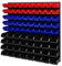 Lot de 82 étagères murales empilables 772 x 780 mm – Système de stockage – Boîtes de rangement – Panneaux muraux (rouge/bleu/noir)
