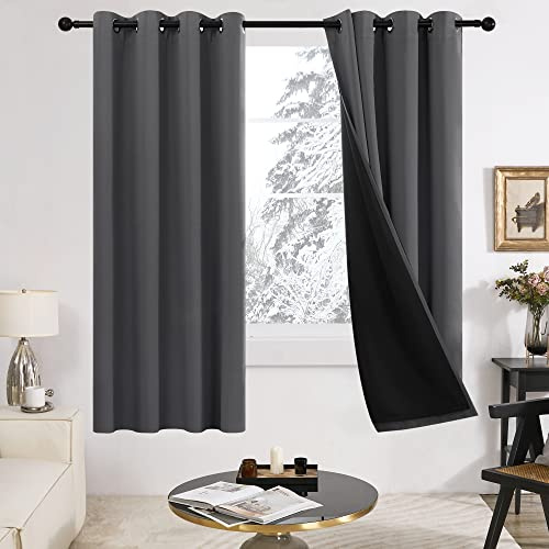 Deconovo 100% Blackout Curtains 63 Inch Long for Bedroom with Black Liner