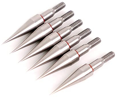 ACCMOS Acero Inoxidable Punta de Flecha de Rosca de Tornillo 100 Grain Super Sharp Punta de Flecha de Tiro con Arco, para OD 7,4mm Eje de Flecha, Accesorios de Flechas de Caza (6pcs)
