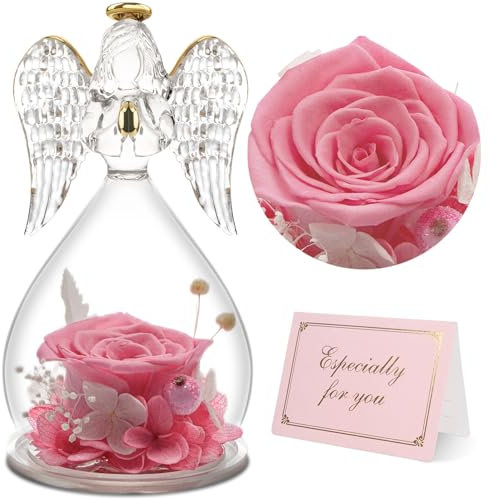 Yamonic Ewige Rose Engel Geschenke für Frauen,Engel Figur Geschenke für Mama,Ewige Rose im Glas Geschenke für Oma,Schutzengel Geschenk Weihnachten,Geburtstagsgeschenk für Frauen, Muttertagsgeschenke