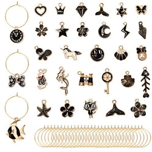 OOTSR Lot de 31 breloques pour verres à vin de mer, marqueurs de boisson, fête, décoration de bouteille en verre, étiquettes d'identification, Verre