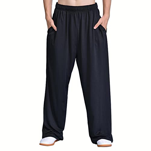 VIRACIN Kung Fu Pants Tai Chi and Wing Chun Bottoms for Women and Men Sport Trousers Light and Smooth Martial Arts Pants,Black-L