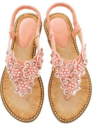 Sandaletti Donna Bohemien Tacco Piatto con Glitter Strass Floreale Infradito Estivi Sandali Gladiatore Ortopedici Donna Alluce Valgo Ciabatte Chiuse Eleganti Supporto Scarpe da(Size:41EU,Color:rosa)