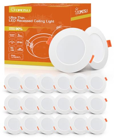 Tomosu LED Downlights for Ceiling Cool White 6000K 5W 450LM, AC 220-240V, Cut Φ75-90mm, 24mm Ultra Slim LED Recessed Ceiling Lights, IP44 Spotlights for Bathroom, 20 Pack