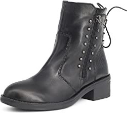 QUEEN HELENA Stivaletti di Pelle con Tacco Stivali Bassi Borchiati con Zip Laterale Donna S268 (Nero, Sistema Taglie Calzature EU, Adulto, Donna, Numero, Media, 37)