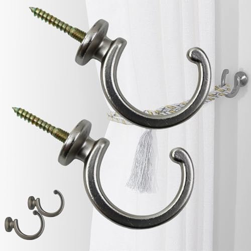 Brateuanoii 2 Stück Metall Raffhalter Vorhang Haken, Vorhang Raffhalter Haken, Ball End Raffhalter Haken, für Tür, Wand, Vorhänge, Kleidung, Hüte, Kleiderbügel, Haken (Schwarz)