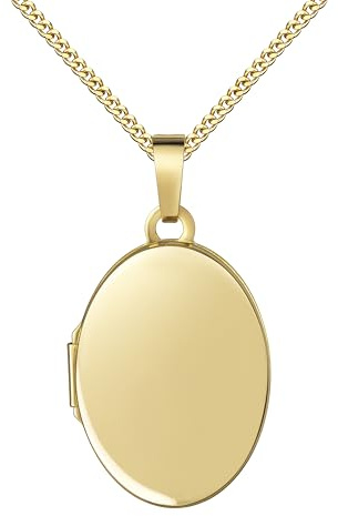 JEVELION Goldmedaillon Kleines Medaillon zum Öffnen Anhänger für 2 Bilder 333 Gold Bilder Amulett oval mit Kette und Schmuck-Etui Mit Amulettkette 925 Silber vergoldet - Kettenlänge 45 cm.