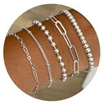 CASSIECA 5 Stück Armband Damen Silber Versilbert Armbänder Set Verstellbare Stapelbare Kettenarmband Silber Schmuck Damen