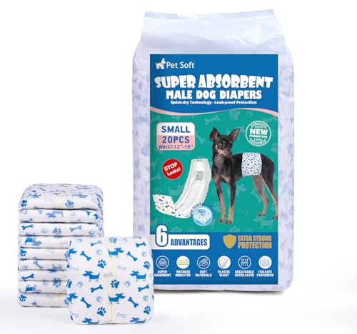 Pet Soft Couche Chien Male, Lot de 20 Couche Petit Chien, Ultra-Absorbantes Couches pour Chiens Incontinent avec Indicateur D'humidité et Anti-Fuite (S-20 Unité)