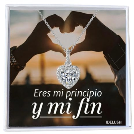 IDELUSH Collar de corazón infinito para mujer, collar de corazón de plata de ley 925 para novia, colgante de corazón de circonitas de amor para parejas en cadena de 45 cm