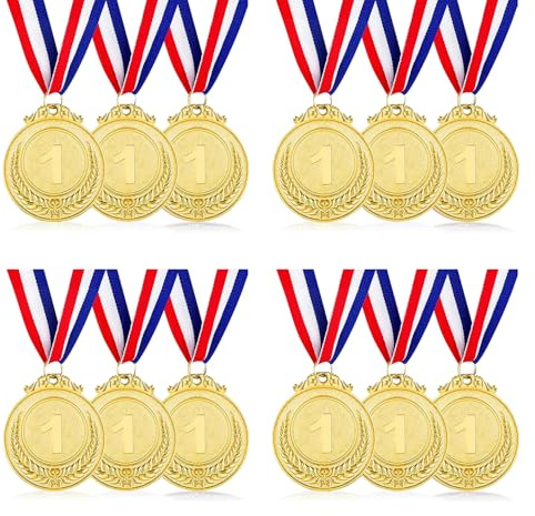 SULOLI 12pcs Médailles d'or avec Rubans de Cou Enfant Medaille Recompense
