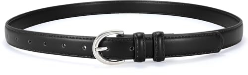 VONMELLI Women's Leather Belt For Jeans Dresses Adjustable Vintage Waist Belts For Women Fashion Leather Belt Classic Ladies Belts With Single Prong Buckle Black M