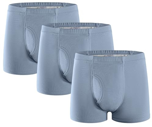 3 Pcs Men’s Incontinence Pants Cotton Washable Reusable Incontinence Boxer Briefs with 250 ML Absorbency Protective Underwear for Men Misty Blue Size L