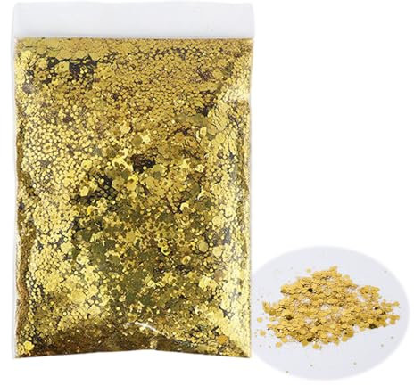 50g Glitzer zum Basteln, Gold Glitter Pulver, Glitzerpulver Pailletten Farben Glitter Chunky, Glitter Glitzer Make up Set, Glitzerpuder für Nagelkunst, Makeup, Musik, Festival Masquerade