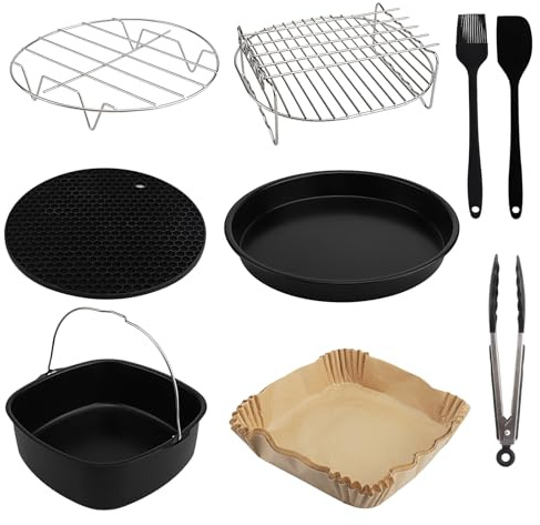 Atliberswo 9 Stück Heißluftfritteuse Zubehör für COSORI Turboblaze 5,5L/6L/6,2L/6,4L, 22cm Airfryer Zubehör für Philips Airfryer XXL 7,2L, 8,3L, für Tefal 6,5L, Cecotec 6L, Klamer 8,5L