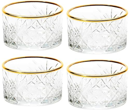 Queensway Home & Dining Elegant 225cc Glass Bowls with Gold Rim for Snack & Dessert – Ideal for Serving Ice Cream, Nuts, Fruits & Cookies – Perfect for Parties, Gatherings & Everyday Use - Set of 4/8